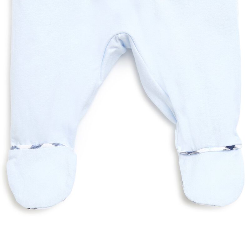 Boys Light Blue Printed Nappy Opening Babysuit image number 2